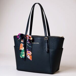 Michael Kors Black Tote with Floral Scarf